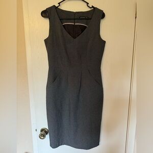 Atmosphere Gray Sleeveless V-Neck Business Casual Pencil Dress